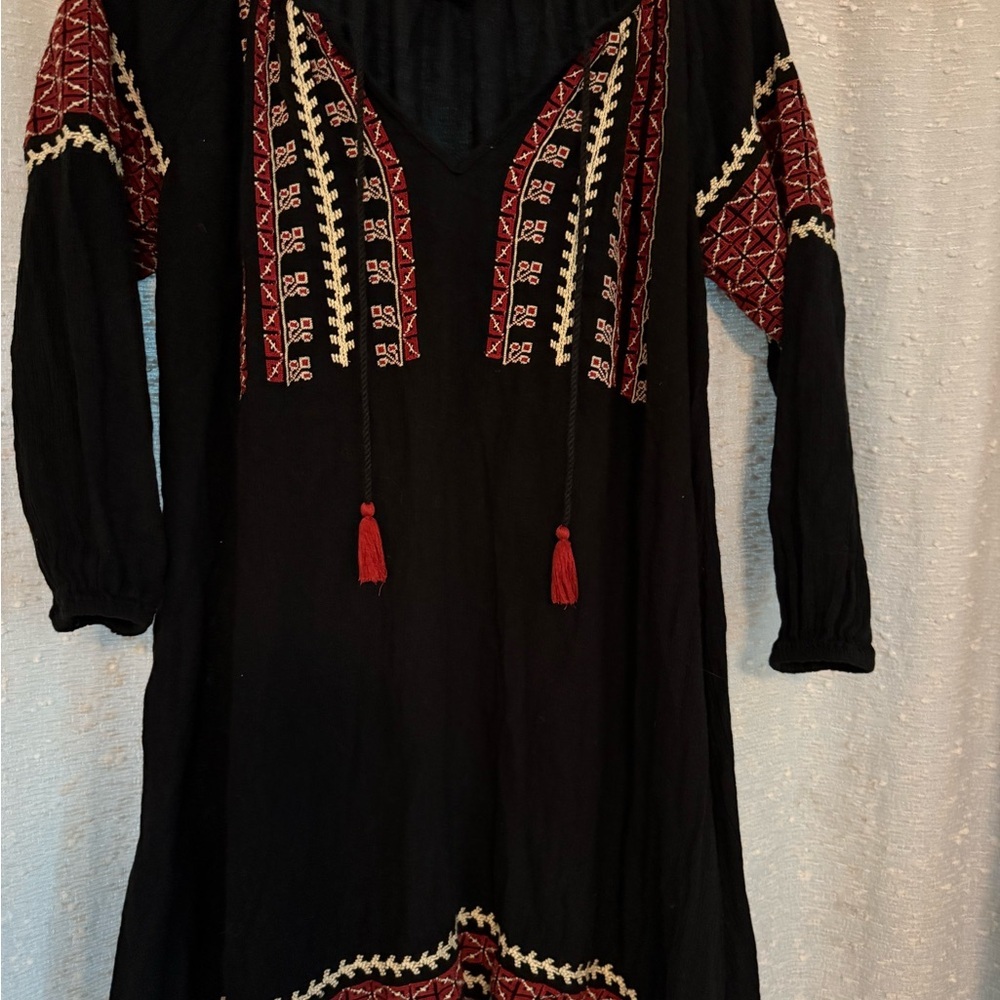 Ralph Lauren Women's Embroidered Black And Red sheer tunic Top Size XS